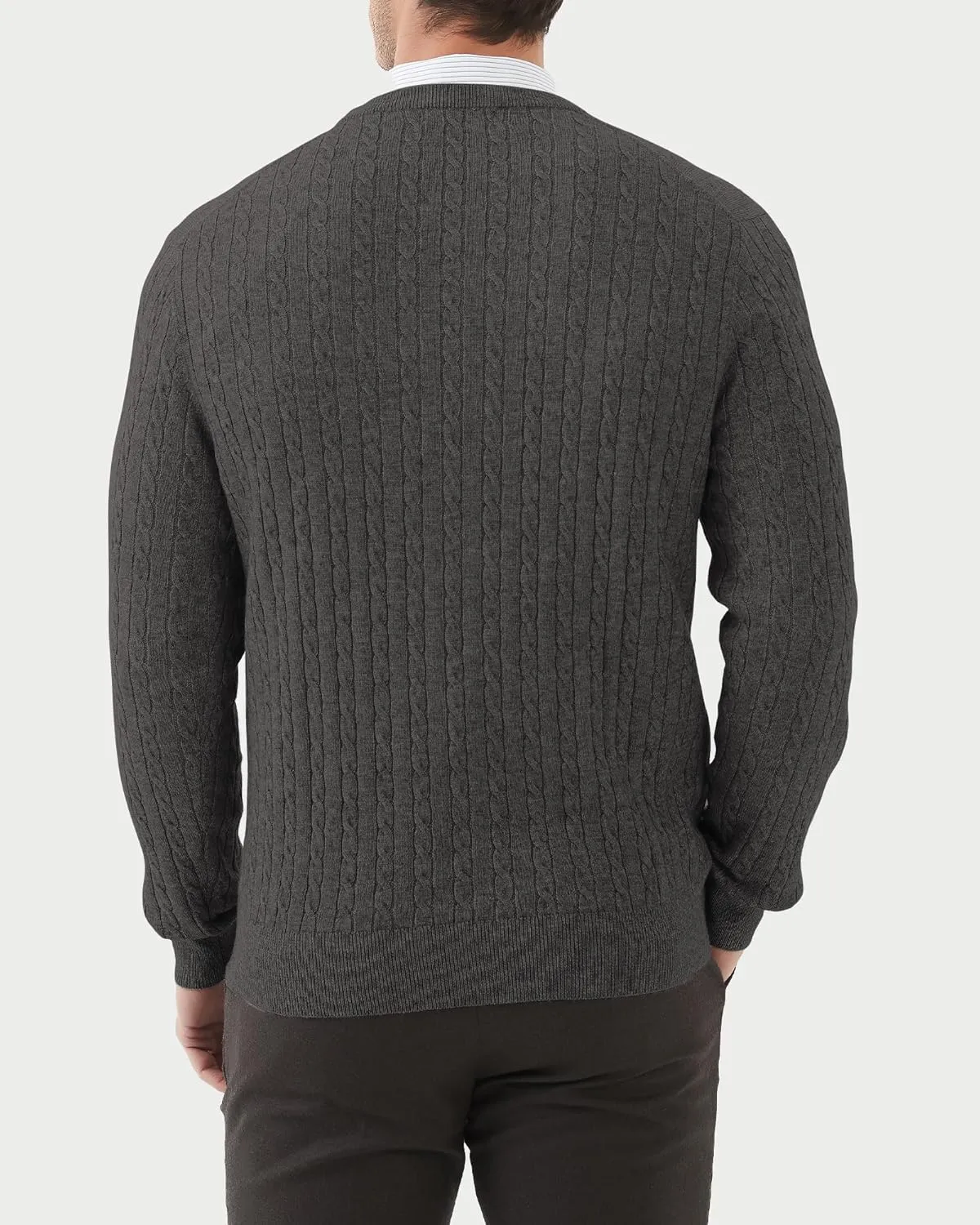 Kallspin Men's Cable Knit Crewneck Sweater Pullovers Wool Blend Relax Fit Knitwear