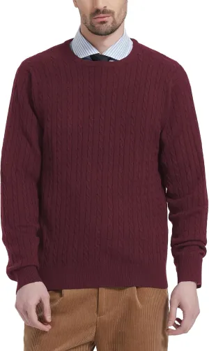 Kallspin Men's Cable Knit Crewneck Sweater Pullovers Wool Blend Relax Fit Knitwear