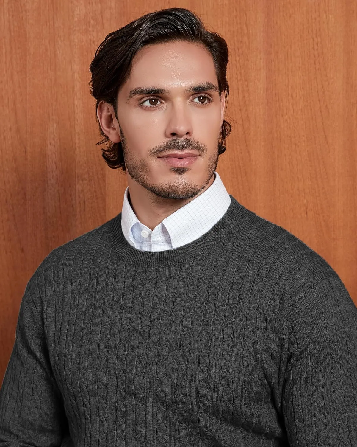Kallspin Men's Cable Knit Crewneck Sweater Pullovers Wool Blend Relax Fit Knitwear