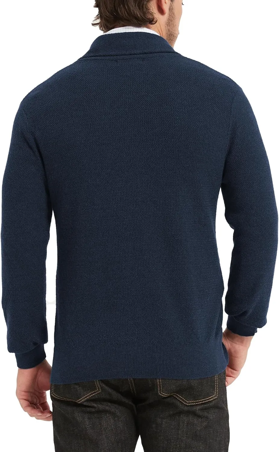 Kallspin Men's Pure Cotton Button Down Cardigan Sweater Lightweight Shawl Collar Knitwear