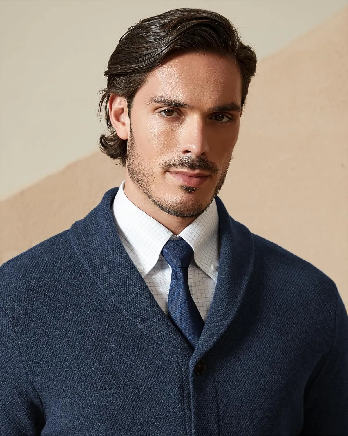 Kallspin Men's Pure Cotton Button Down Cardigan Sweater Lightweight Shawl Collar Knitwear