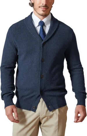 Kallspin Men's Pure Cotton Button Down Cardigan Sweater Lightweight Shawl Collar Knitwear