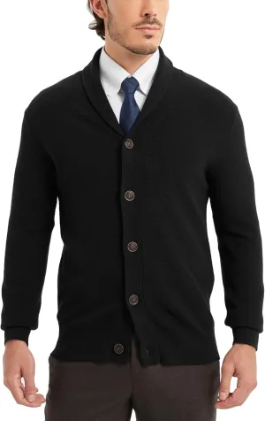 Kallspin Men's Pure Cotton Button Down Cardigan Sweater Lightweight Shawl Collar Knitwear