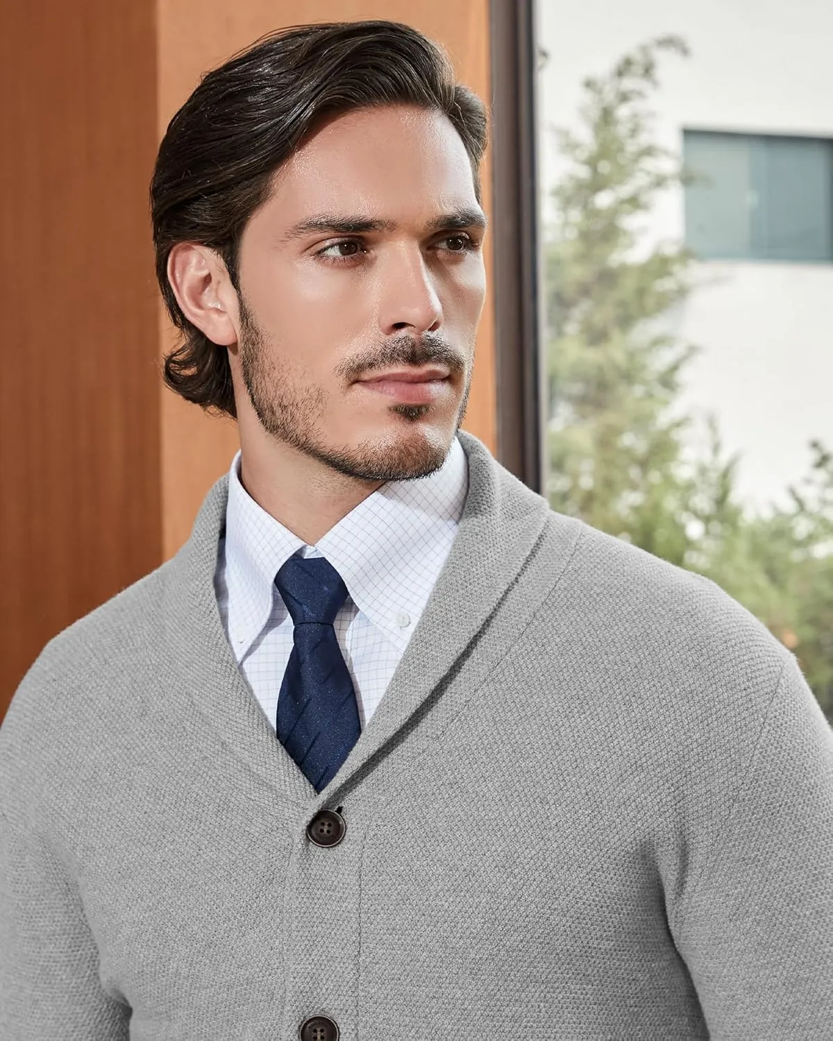 Kallspin Men's Pure Cotton Button Down Cardigan Sweater Lightweight Shawl Collar Knitwear