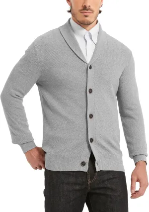 Kallspin Men's Pure Cotton Button Down Cardigan Sweater Lightweight Shawl Collar Knitwear