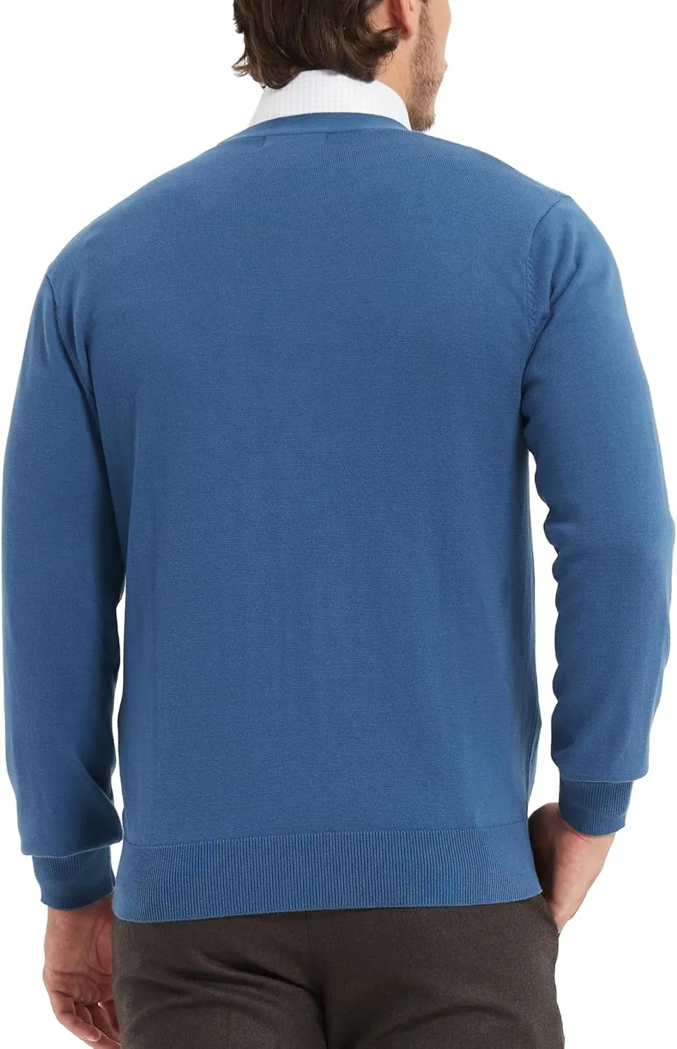 Kallspin Mens Pure Cotton Cardigan Sweater V-Neck Button Down Cardigan Lightweight Knitwear with Pockets