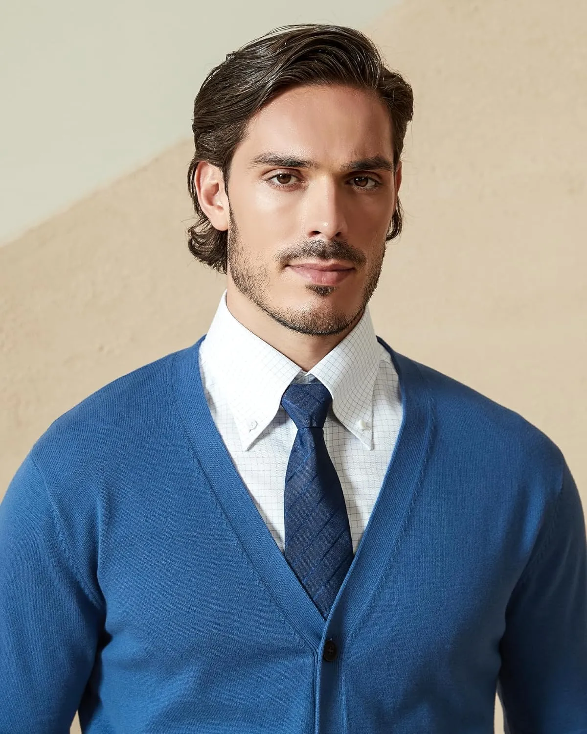 Kallspin Mens Pure Cotton Cardigan Sweater V-Neck Button Down Cardigan Lightweight Knitwear with Pockets