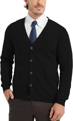 Kallspin Mens Pure Cotton Cardigan Sweater V-Neck Button Down Cardigan Lightweight Knitwear with Pockets