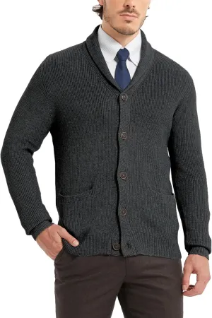 Kallspin Men's Wool Blend Shawl Collar Cardigan Sweater Button Down Knitwear with Pockets