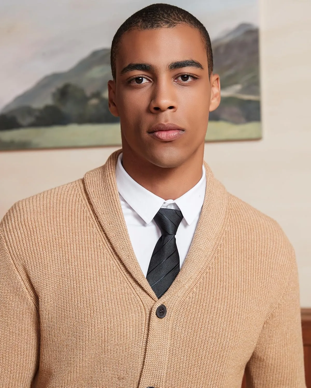 Kallspin Men's Wool Blend Shawl Collar Cardigan Sweater Button Down Knitwear with Pockets