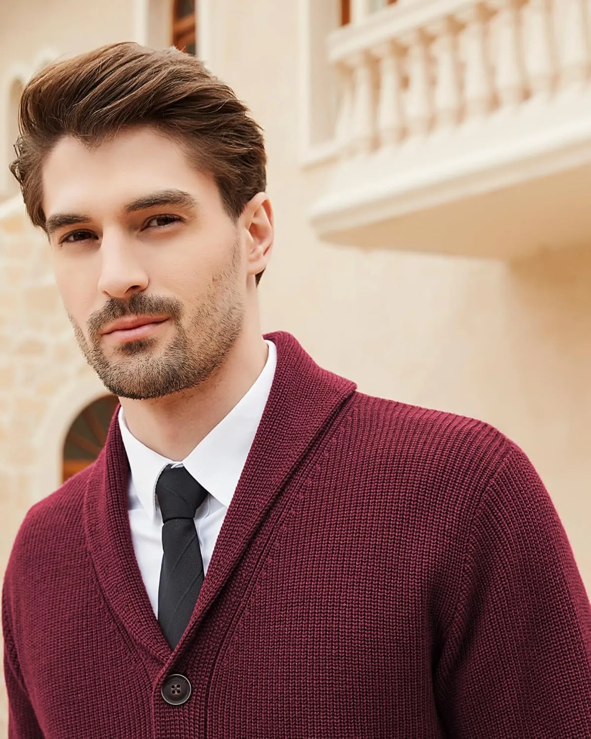Kallspin Men's Wool Blend Shawl Collar Cardigan Sweater Button Down Knitwear with Pockets