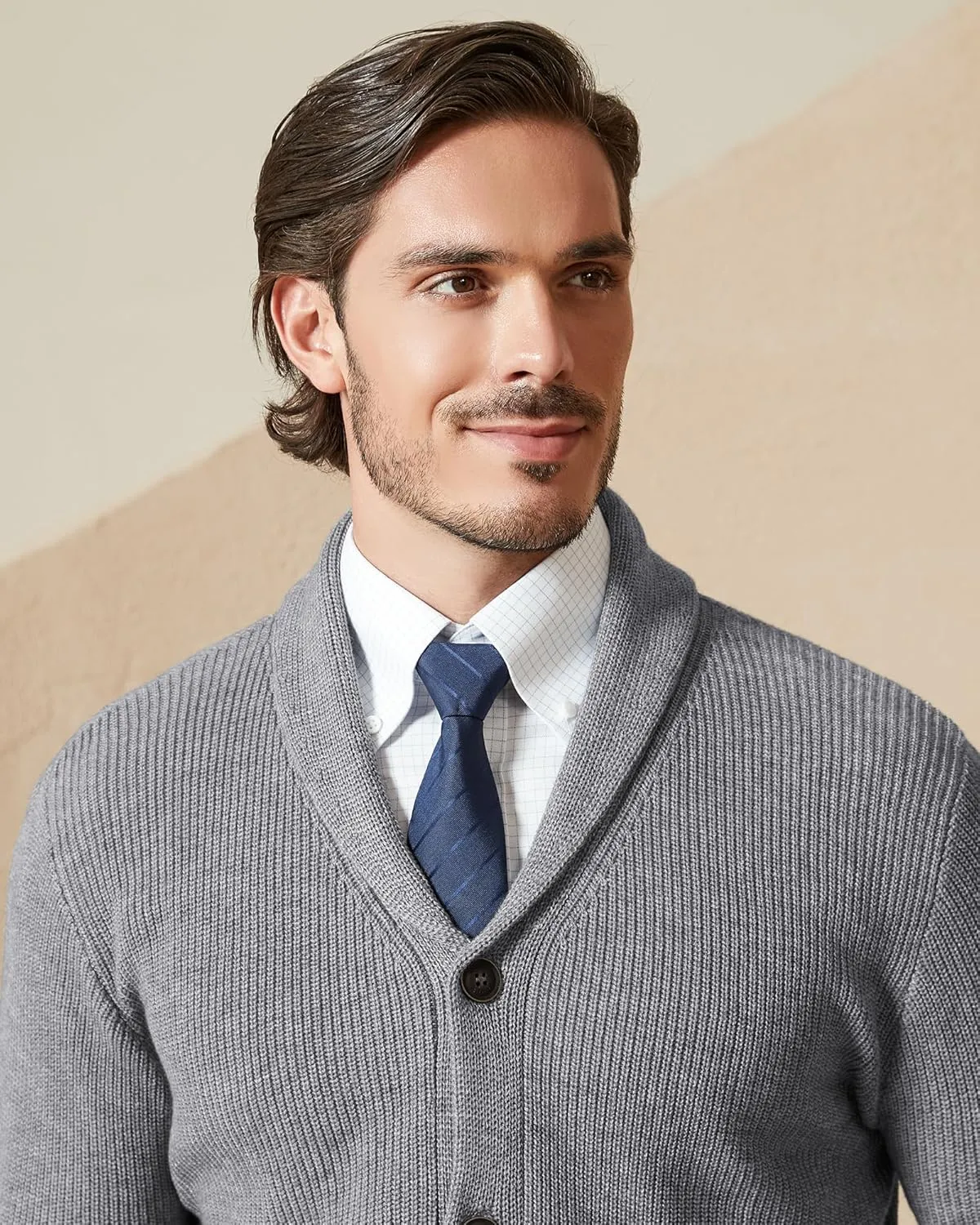 Kallspin Men's Wool Blend Shawl Collar Cardigan Sweater Button Down Knitwear with Pockets
