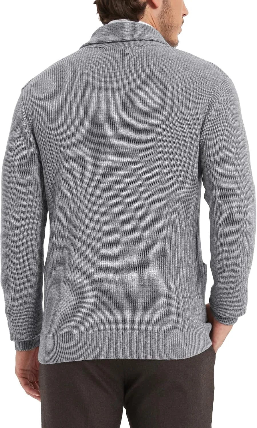 Kallspin Men's Wool Blend Shawl Collar Cardigan Sweater Button Down Knitwear with Pockets