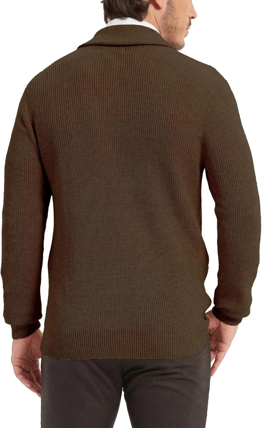 Kallspin Men's Wool Blend Shawl Collar Cardigan Sweater Button Down Knitwear with Pockets