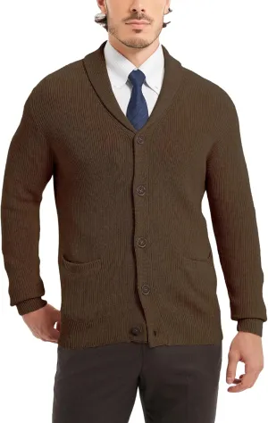 Kallspin Men's Wool Blend Shawl Collar Cardigan Sweater Button Down Knitwear with Pockets