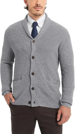 Kallspin Men's Wool Blend Shawl Collar Cardigan Sweater Button Down Knitwear with Pockets
