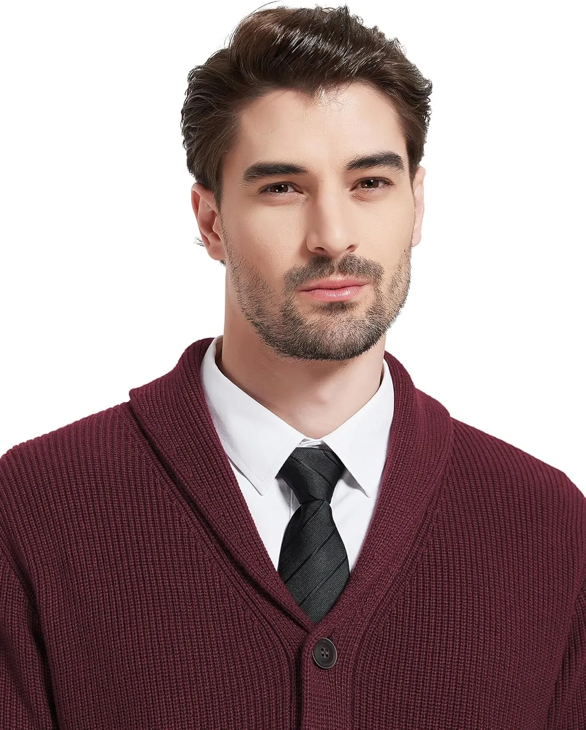 Kallspin Men's Wool Blend Shawl Collar Cardigan Sweater Button Down Knitwear with Pockets