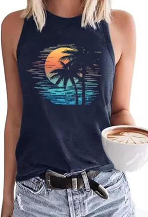 KBLDZHT Women Beach Tank Tops Hawaiian Sleeveless Tanks Summer Vacation Tees Vintage Graphic Girls Trip Tanks Vest