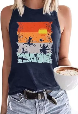 KBLDZHT Women Beach Tank Tops Hawaiian Sleeveless Tanks Summer Vacation Tees Vintage Graphic Girls Trip Tanks Vest