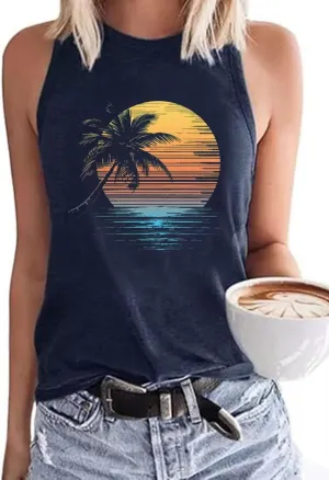 KBLDZHT Women Beach Tank Tops Hawaiian Sleeveless Tanks Summer Vacation Tees Vintage Graphic Girls Trip Tanks Vest