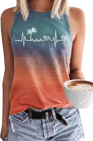 KBLDZHT Women Beach Tank Tops Hawaiian Sleeveless Tanks Summer Vacation Tees Vintage Graphic Girls Trip Tanks Vest