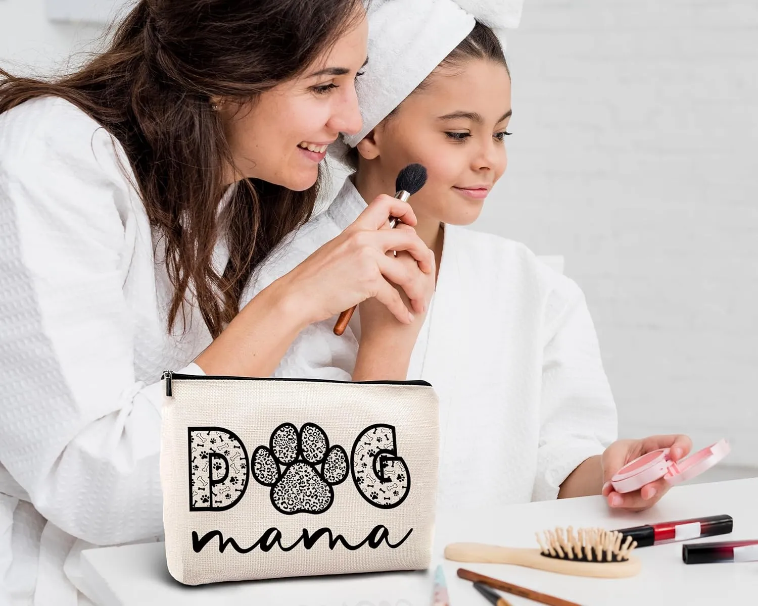 Kdqua Dog Mom Linen Cosmetic Bag Zipper Pouch Travel Toiletry Bag