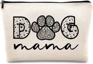 Kdqua Dog Mom Linen Cosmetic Bag Zipper Pouch Travel Toiletry Bag