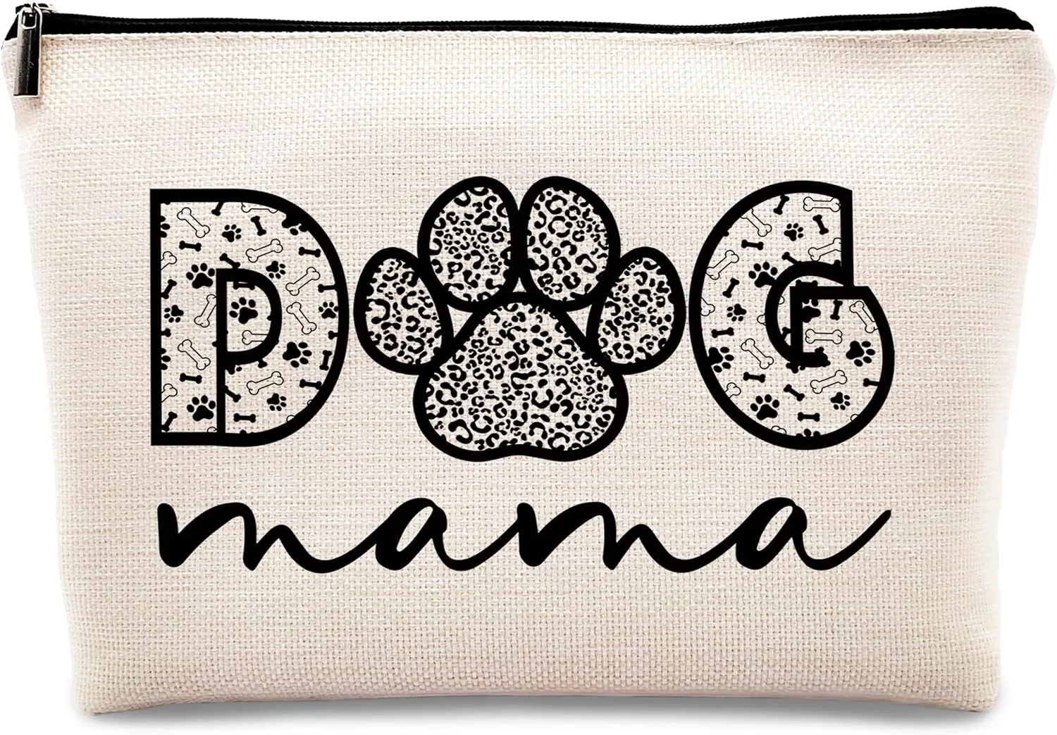 Kdqua Dog Mom Linen Cosmetic Bag Zipper Pouch Travel Toiletry Bag