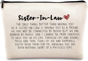 Kdqua Sister In Law Gifts - Makeup Bag, Mothers Day Sister Gifts, Linen Cosmetic Bag