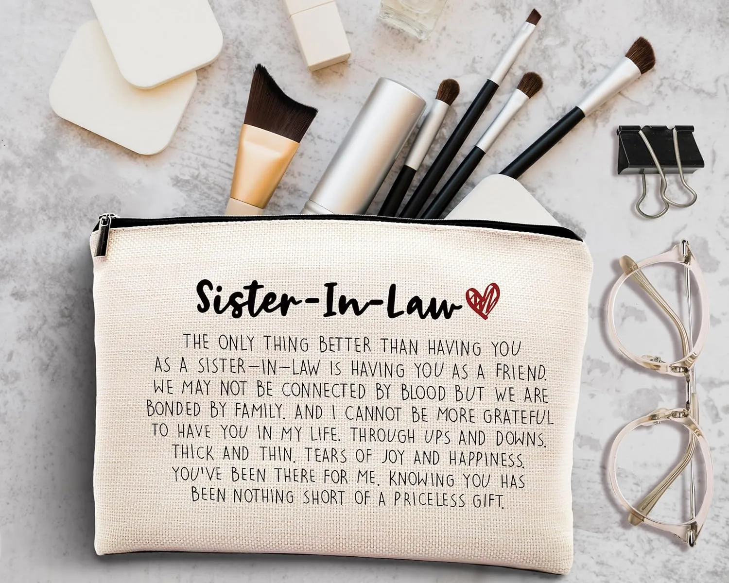 Kdqua Sister In Law Gifts - Makeup Bag, Mothers Day Sister Gifts, Linen Cosmetic Bag