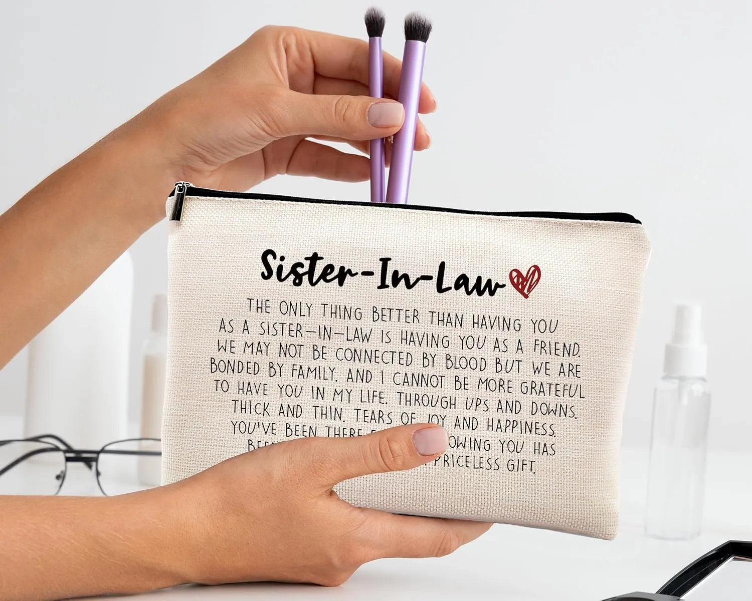 Kdqua Sister In Law Gifts - Makeup Bag, Mothers Day Sister Gifts, Linen Cosmetic Bag