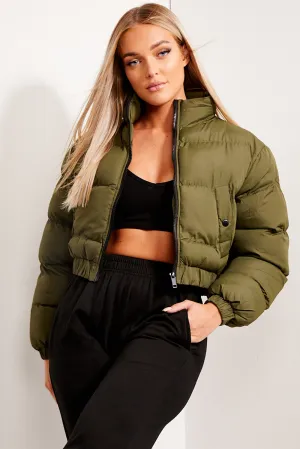 Khaki Cropped Puffer Jacket
