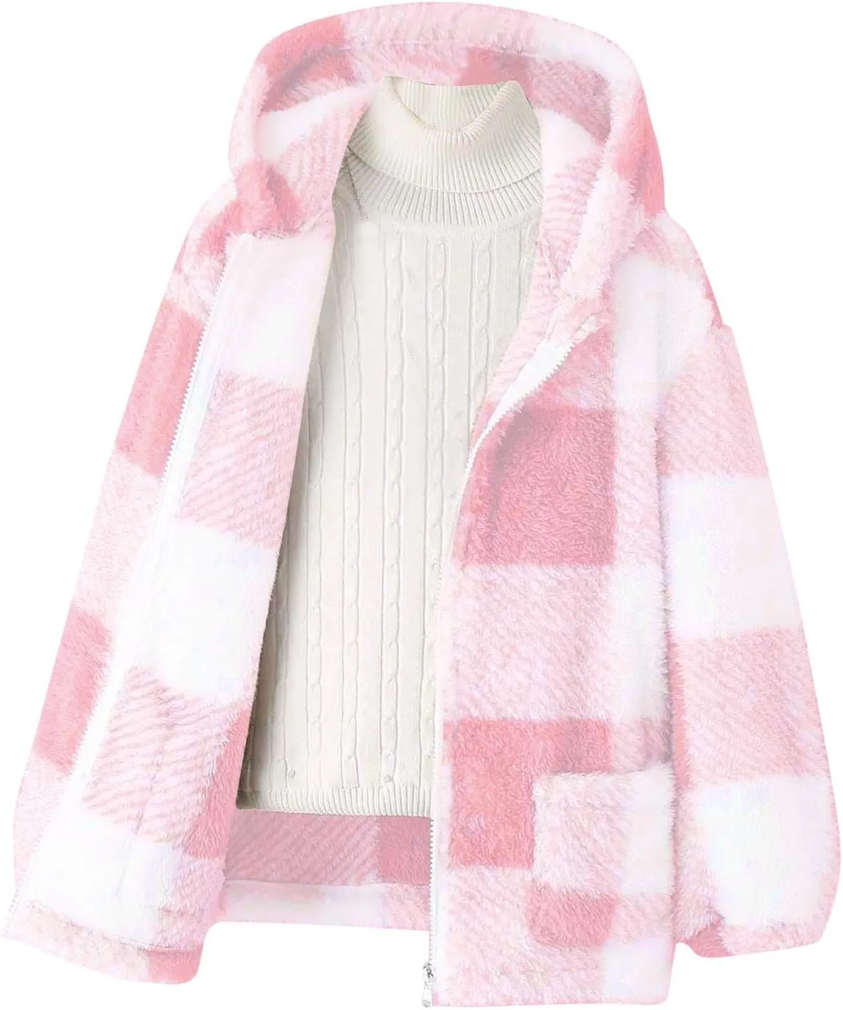 Kids Winter Warm Plush Coat Trendy Plaid Jackets Zip Up Hoodie Boy Girls' Clothing Fleece Hooded Outwear