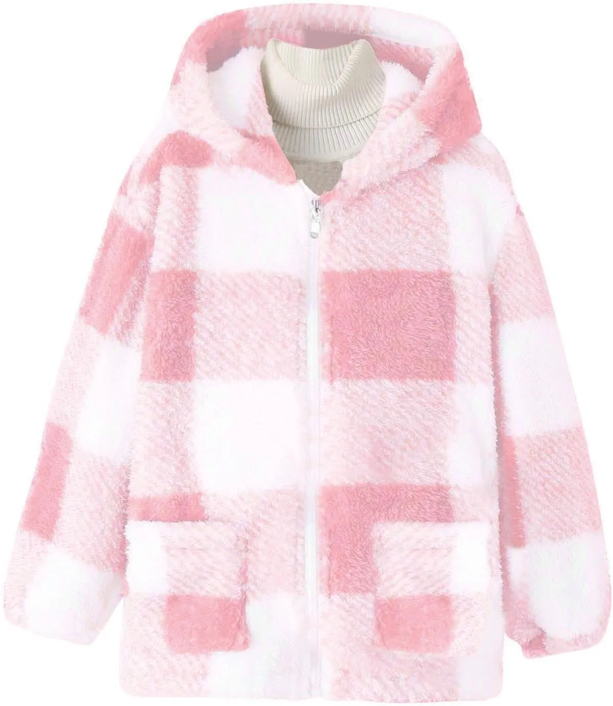Kids Winter Warm Plush Coat Trendy Plaid Jackets Zip Up Hoodie Boy Girls' Clothing Fleece Hooded Outwear