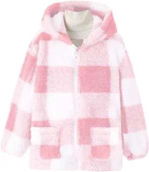 Kids Winter Warm Plush Coat Trendy Plaid Jackets Zip Up Hoodie Boy Girls' Clothing Fleece Hooded Outwear