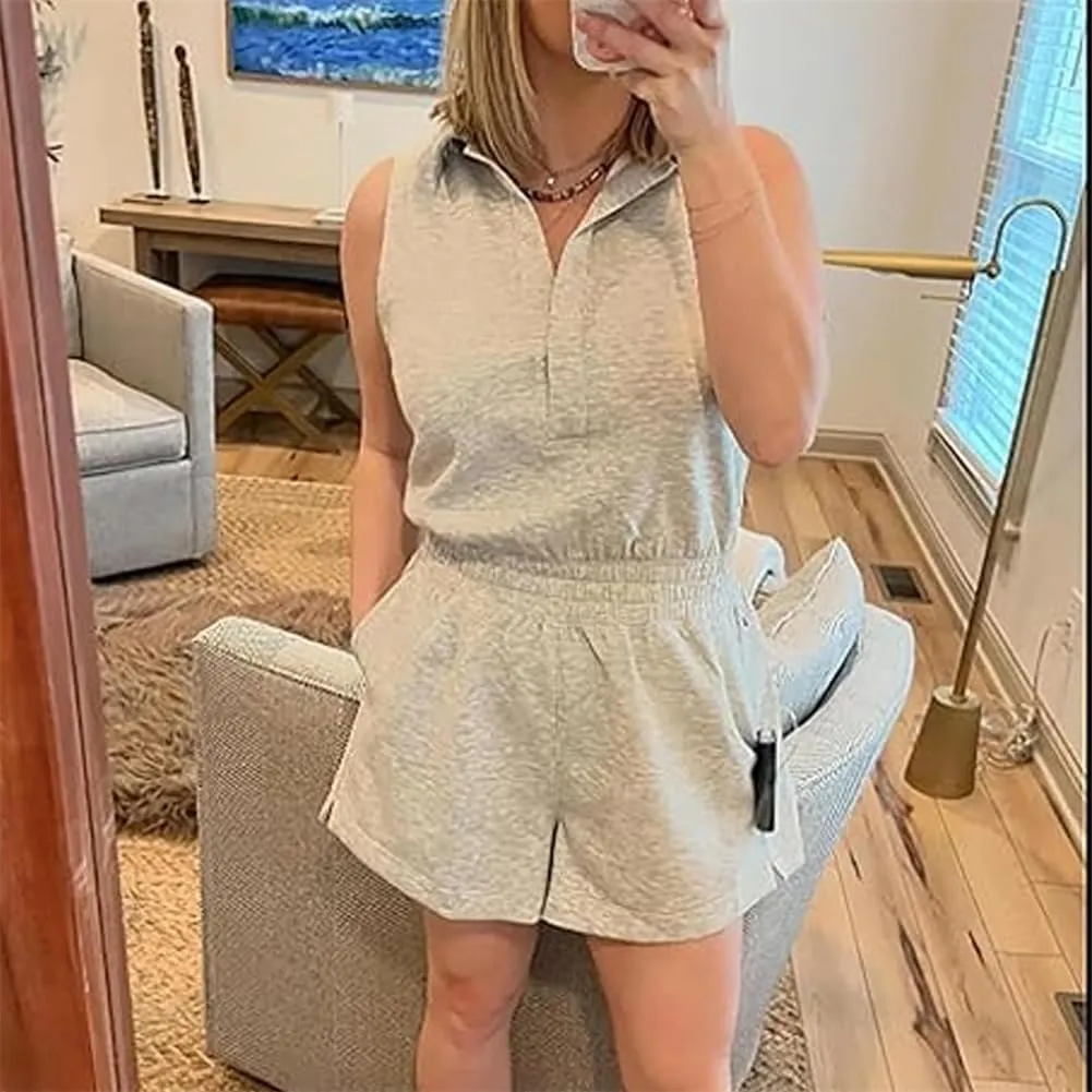 Knit Romper Women, Plus Size Sleeveless Cozy Set,Golf Clothing Sleeveless Romper Athletic Short Jumpsuit