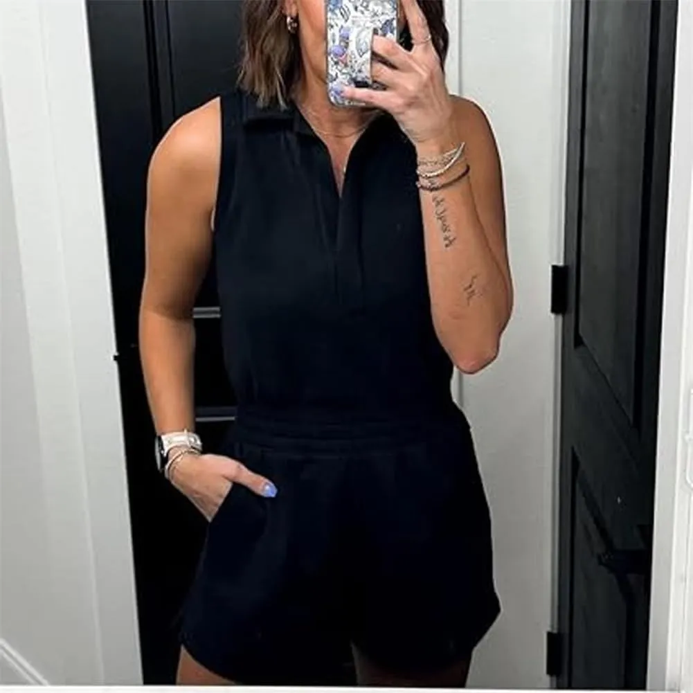 Knit Romper Women, Plus Size Sleeveless Cozy Set,Golf Clothing Sleeveless Romper Athletic Short Jumpsuit