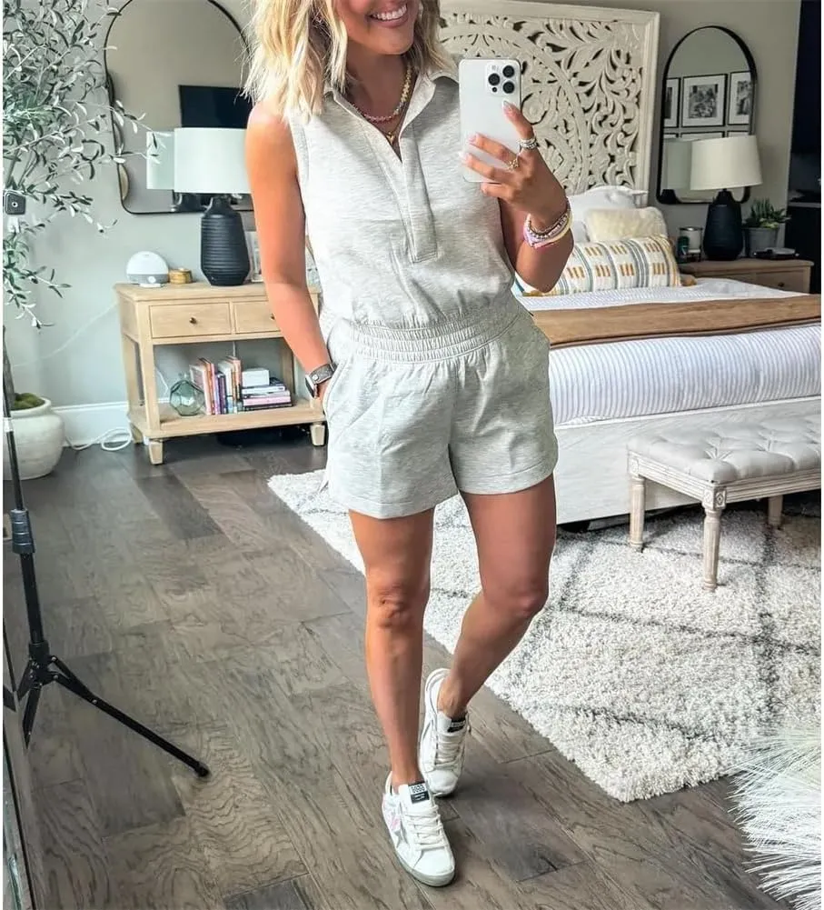 Knit Romper Women, Plus Size Sleeveless Cozy Set,Golf Clothing Sleeveless Romper Athletic Short Jumpsuit