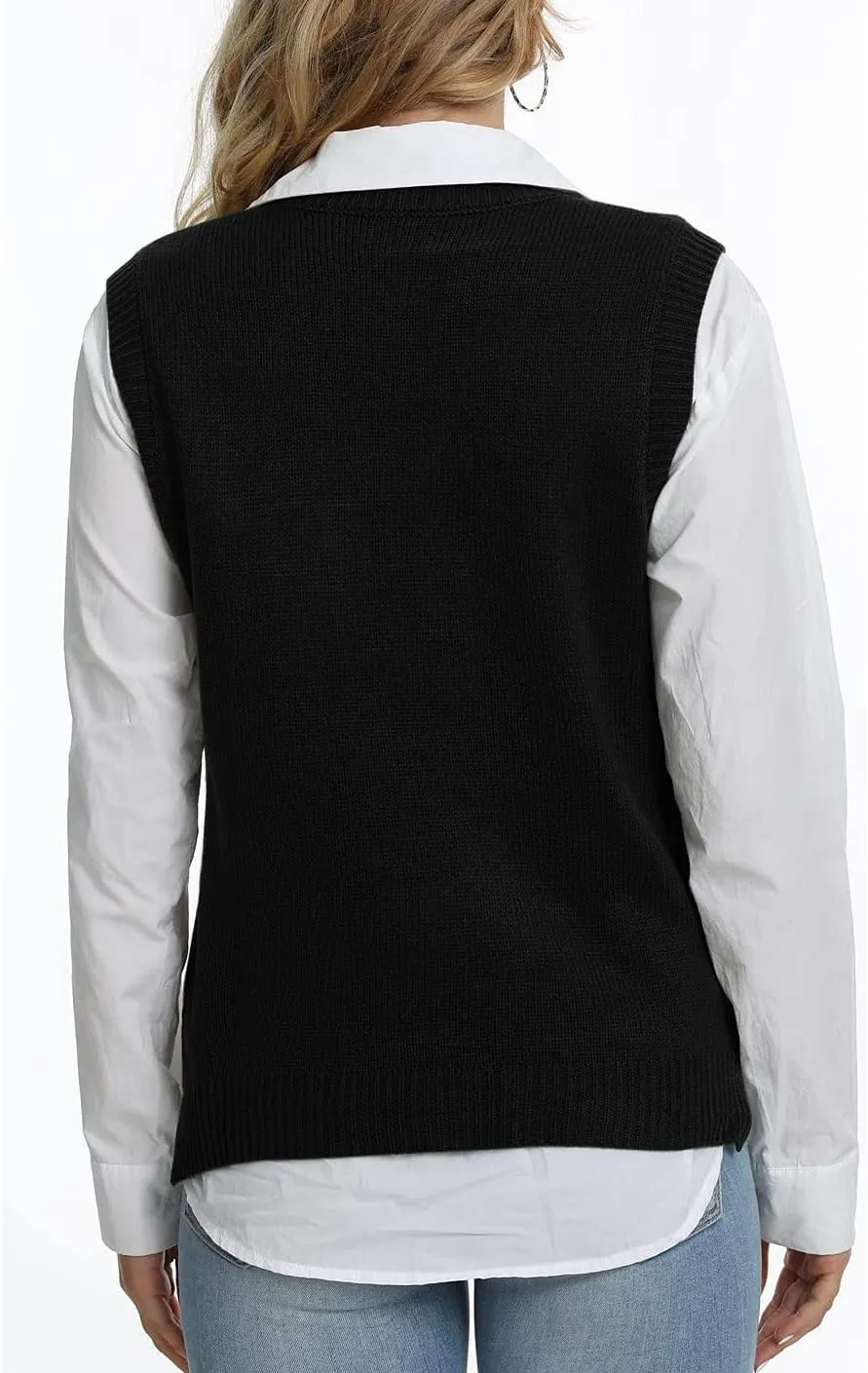 Lailezou Women's V Neck Knit Sweater Vest Argyle Plaid Preppy Style Sleeveless Crop Knitwear Tank