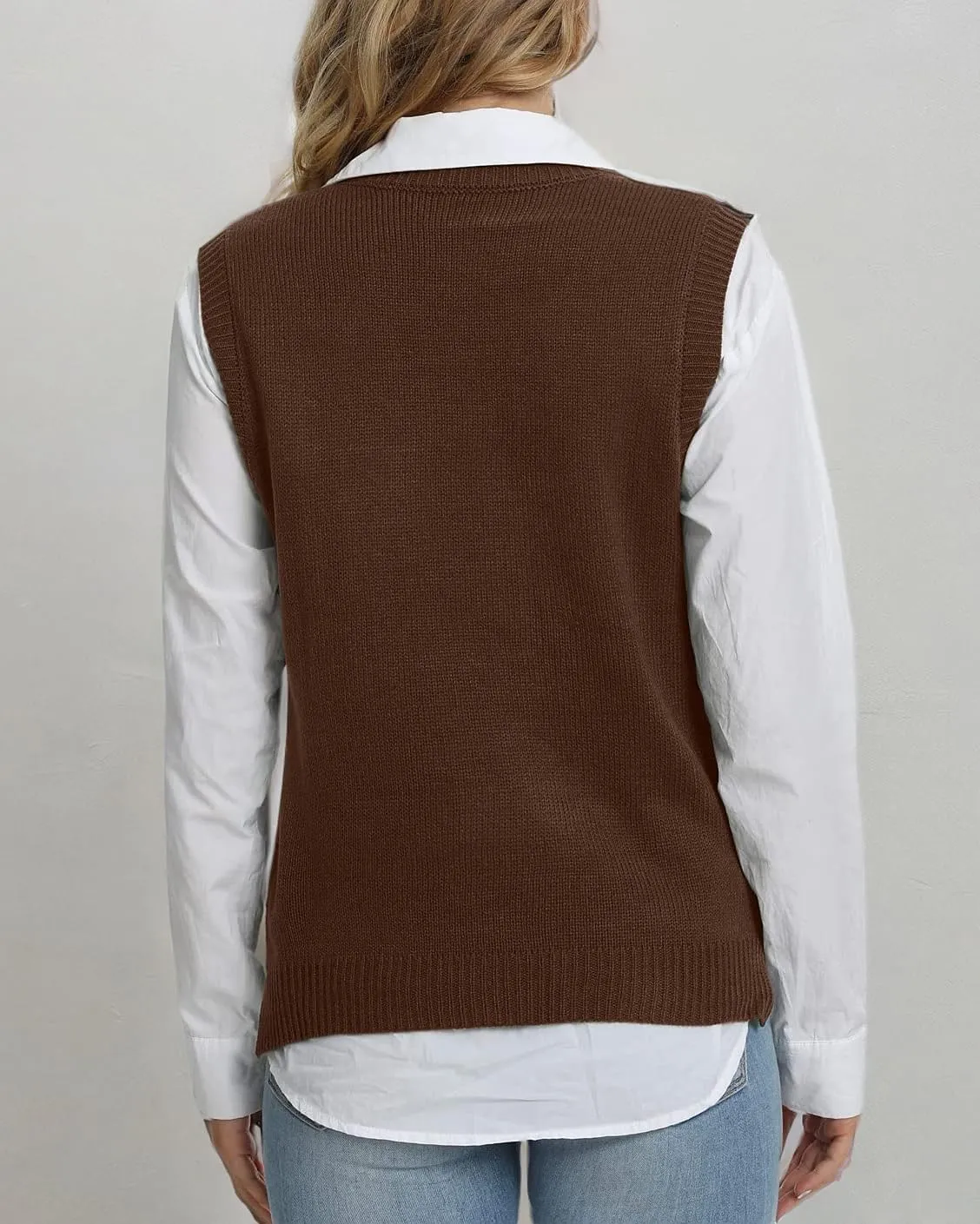 Lailezou Women's V Neck Knit Sweater Vest Argyle Plaid Preppy Style Sleeveless Crop Knitwear Tank