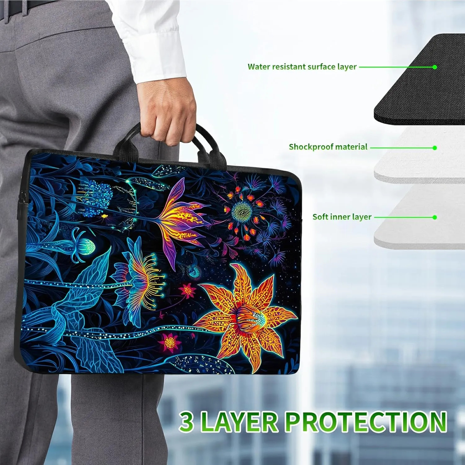 Laptop Shoulder Bag Sleeve Case, Large Capacity Waterproof PU Leather Computer Handbag Suitable for 9.6" 9.7" 10"