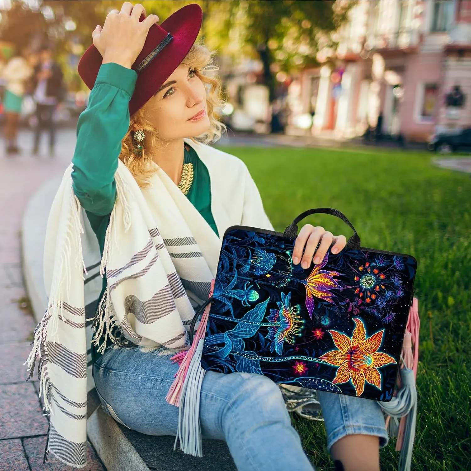 Laptop Shoulder Bag Sleeve Case, Large Capacity Waterproof PU Leather Computer Handbag Suitable for 9.6" 9.7" 10"