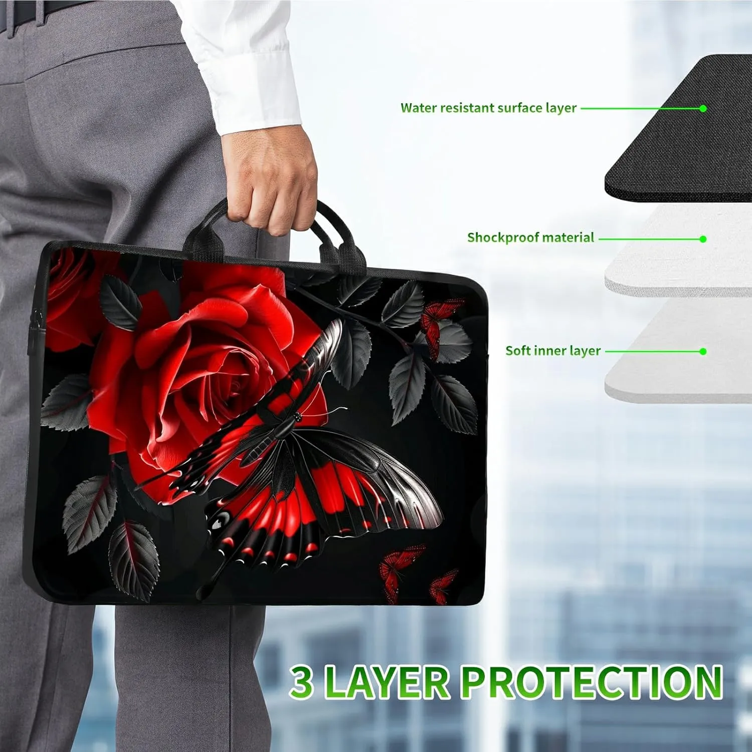 Laptop Shoulder Bag Sleeve Case, Waterproof PU Leather Computer Handbag Suitable