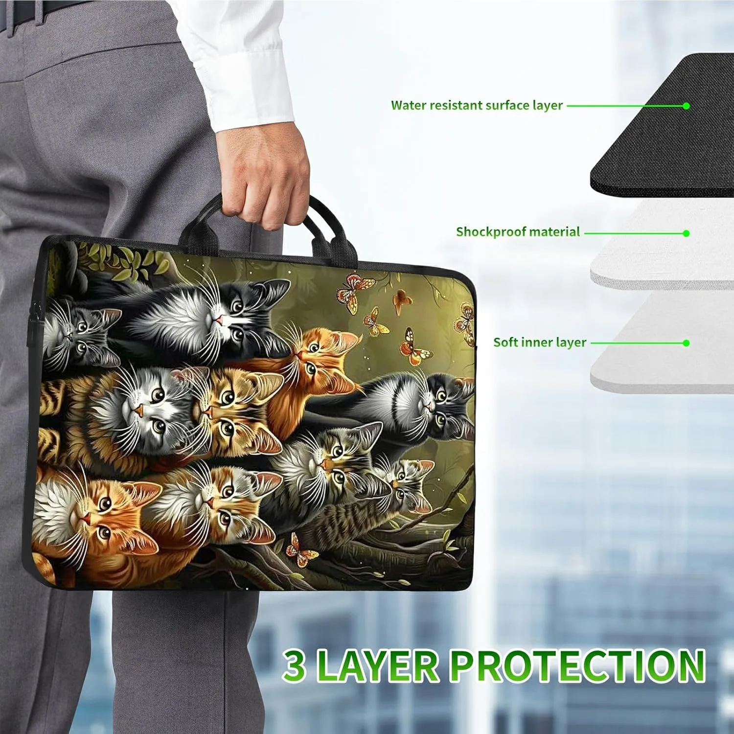 Laptop Shoulder Bag Sleeve Case, Waterproof PU Leather Computer Handbag Suitable