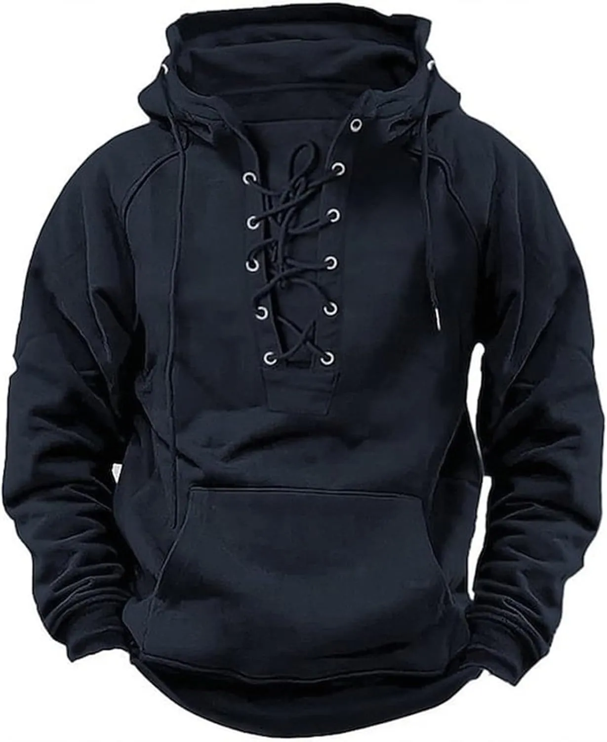 LCMTWX Black Sweatshirt Winter Vintage Long Sleeve Hoodie Half Zipper Hooded Sweatshirt Top Workwear Multi Pocket Outdoor