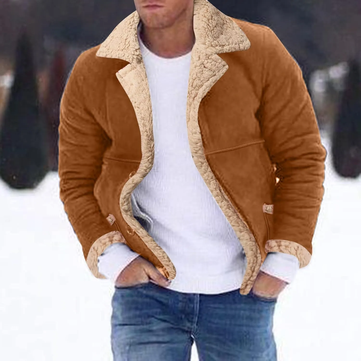 LCMTWX Jackets for Men Winter Outerwear Single-breasted Solid Color Lapel Long Sleeve Coat Cardigan Plush Long Coat Mens