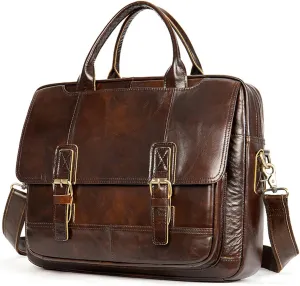 Leather Briefcases for Men Computer Bag Laptop Bag Waterproof Retro Business Travel Messenger Bag for Men (Color : Black, Size : 15.35x2.95x11.81 inches)