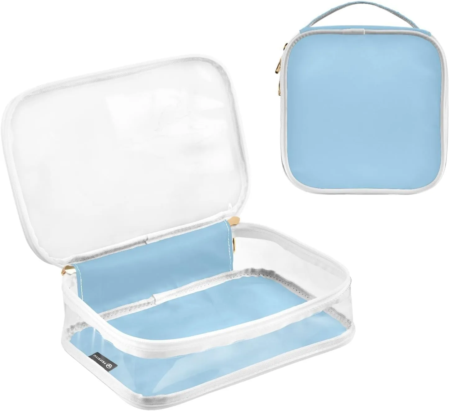 Light Blue Clear Makeup Bags TSA Approved Toiletry Bag for Women Men Cosmetic Bags with Zipper Carry On Airport Airline Compliant Bag Quart Size PVC Travel Bags for Toiletries Cosmetics, 2 Pack