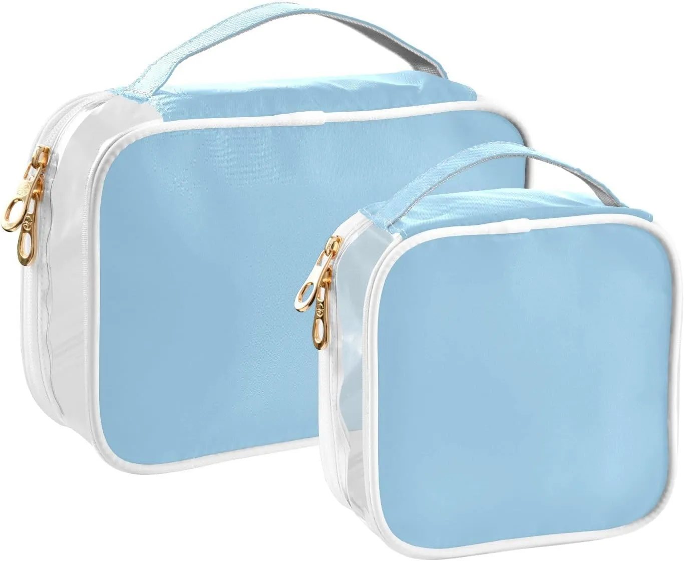 Light Blue Clear Makeup Bags TSA Approved Toiletry Bag for Women Men Cosmetic Bags with Zipper Carry On Airport Airline Compliant Bag Quart Size PVC Travel Bags for Toiletries Cosmetics, 2 Pack