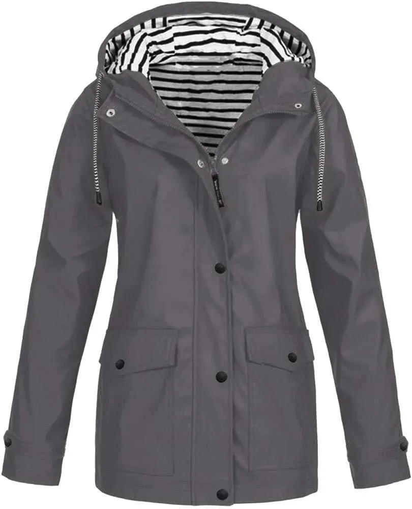 Light Rain Jacket Women Plus Size Waterproof Raincoat Outdoor Hooded Trench Coats Zip Up Windbreaker